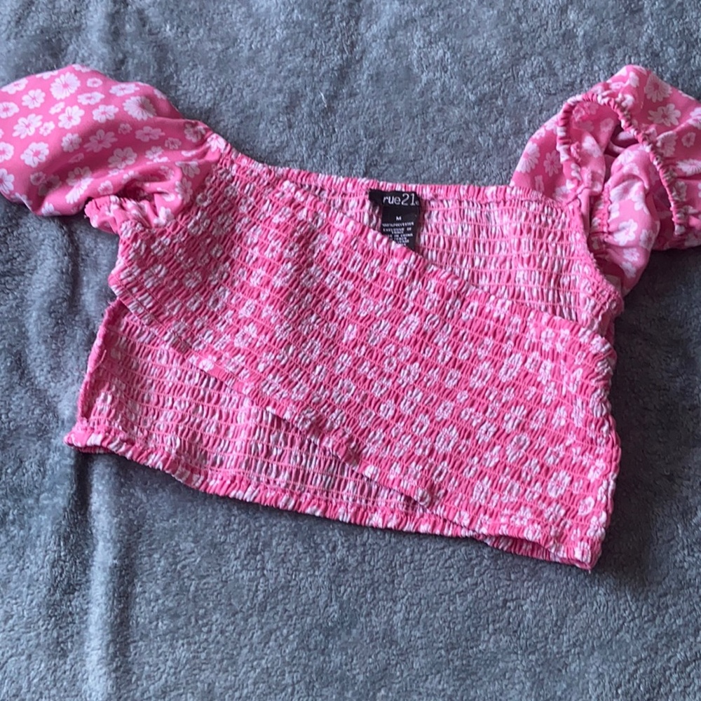 Hot Pink floral across chest crop top.